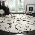 thumbnail image 1 of SAFAVIEH Florida Doug Floral Vines Geometric Shag Area Rug, Ivory/Black, 8' x 8' Round - Transitional Modern Design, Ivory & Black, Non-Shedding & Easy Cleaning, Ultra Plush Thick Pile, Ideal for Liv, 1 of 10