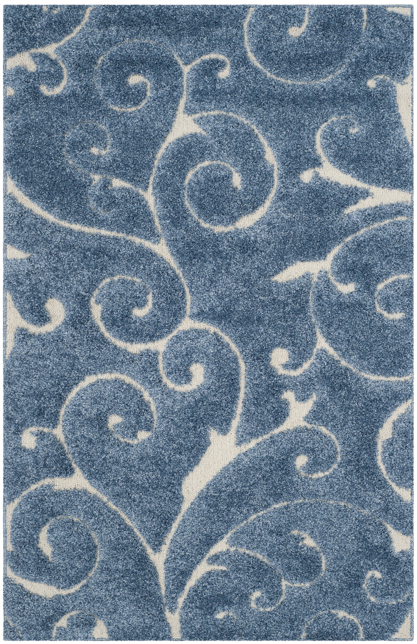 Light Blue and Cream Rectangular Shag Area Rug