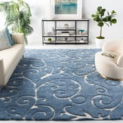 SAFAVIEH Florida Doug Floral Vines Geometric Shag Area Rug, Light Blue/Cream, 8' x 10' - Large - Transitional Modern Design, Light Blue & Cream, Non-Shedding & Easy Cleaning, Ultra Plush Thick Pile,