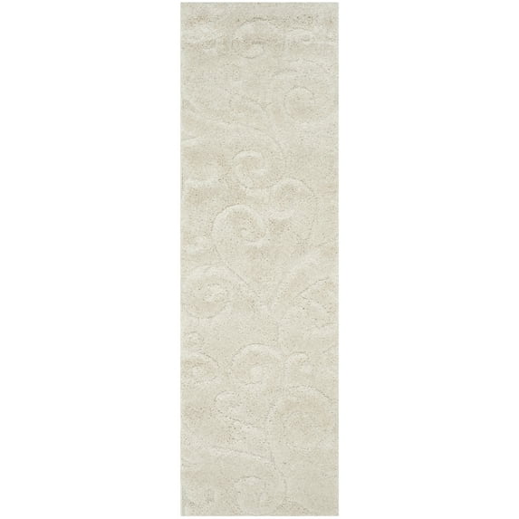 SAFAVIEH Florida Doug Floral Vines Geometric Shag Runner Rug, Creme, 2'3" x 5'