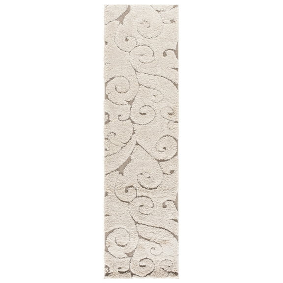 SAFAVIEH Florida Doug Floral Vines Geometric Shag Runner Rug, Cream/Beige, 2'3" x 15'
