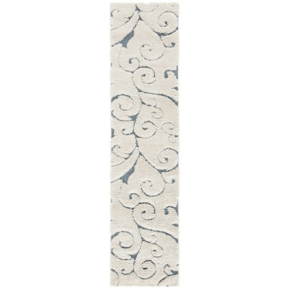 SAFAVIEH Florida Doug Floral Vines Geometric Shag Runner Rug, Beige/Blue Grey, 2'3" x 13'