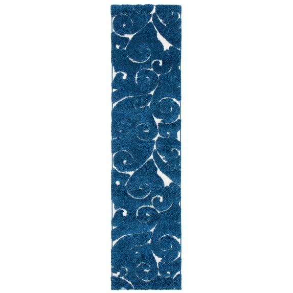 SAFAVIEH Florida Doug Floral Vines Geometric Shag Runner Rug, Dark Blue/Cream, 2'3" x 11'