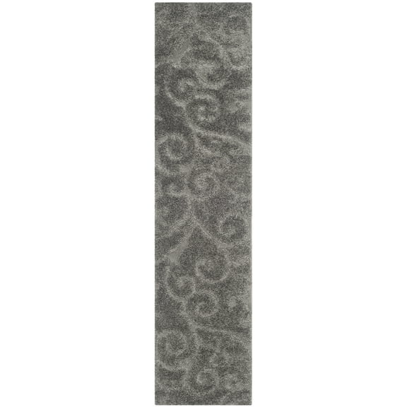 SAFAVIEH Florida Doug Floral Vines Geometric Shag Runner Rug, Grey, 2'3" x 19'