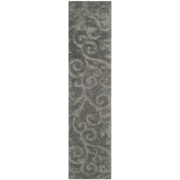 SAFAVIEH Florida Doug Floral Vines Geometric Shag Runner Rug, Grey, 2'3" x 21'