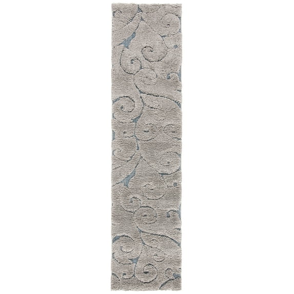 SAFAVIEH Florida Doug Floral Vines Geometric Shag Runner Rug, Grey/Light Blue, 2'3" x 15'