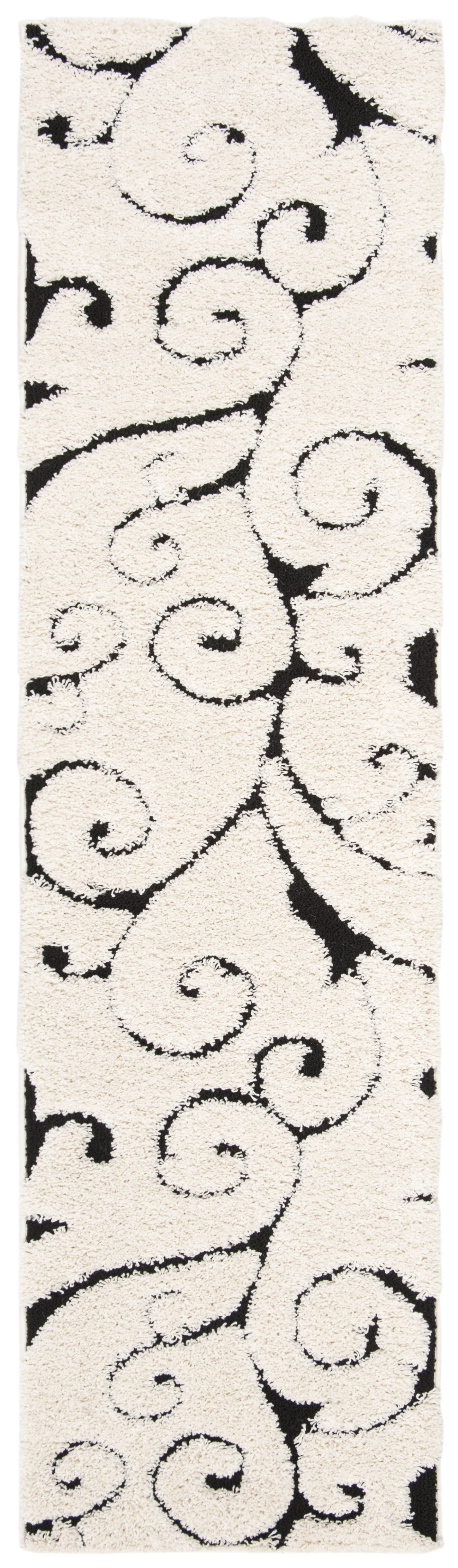 SAFAVIEH Florida Doug Floral Vines Shag Runner Rug, Ivory/Black, 2'3" x