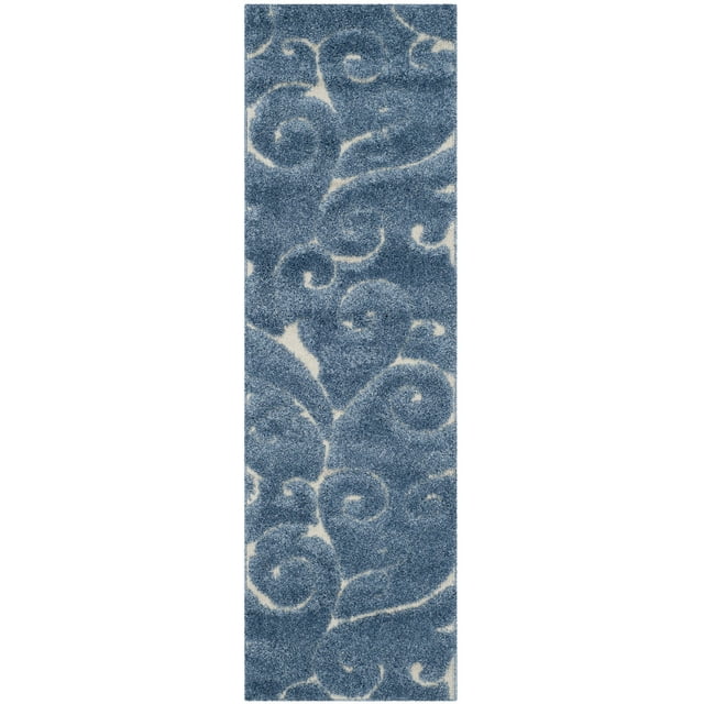 SAFAVIEH Florida Doug Floral Vines Shag Runner Rug, Light Blue/Cream, 2'3" x 11'