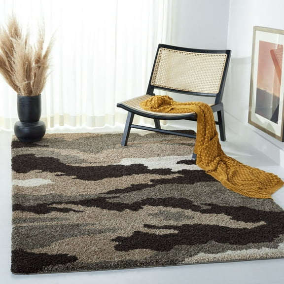 SAFAVIEH Florida Edwin Camouflage Shag Area Rug, Beige/Multi, 6'7" x 6'7" Square
