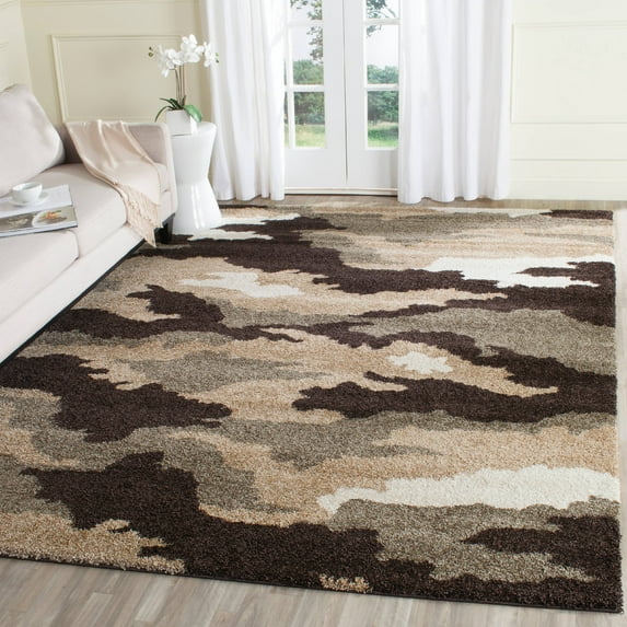 SAFAVIEH Florida Edwin Camouflage Shag Area Rug, Beige/Multi, 8' x 10'