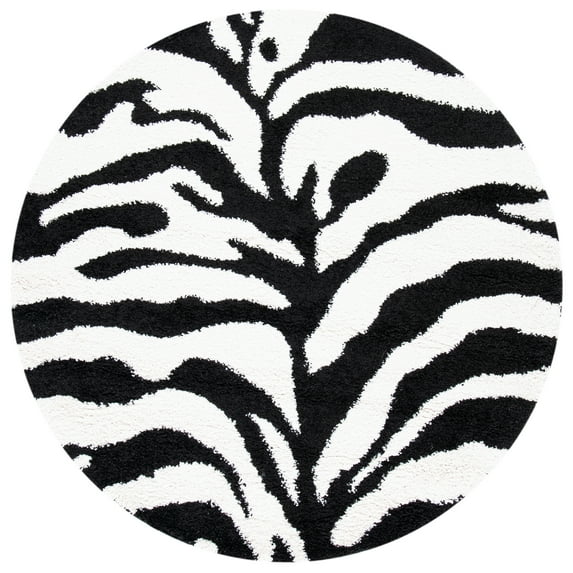 SAFAVIEH Florida Eleanor Animal Shag Area Rug, Ivory/Black, 4' x 4' Round