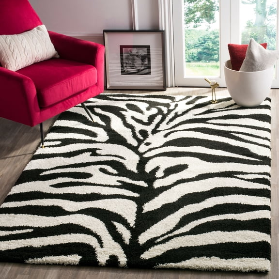 SAFAVIEH Florida Eleanor Animal Stripes Area Rug, Ivory/Black, 5'3" x 7'6"