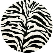 SAFAVIEH Florida Eleanor Animal Stripes Area Rug, Ivory/Black, 5' x 5' Round