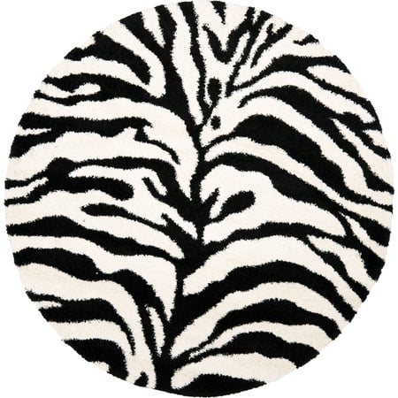 SAFAVIEH Florida Eleanor Animal Stripes Area Rug, Ivory/Black, 5' x 5' Round