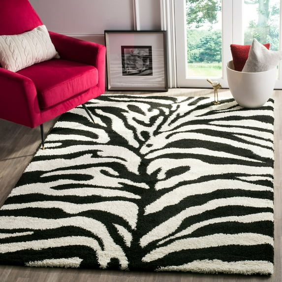 SAFAVIEH Florida Eleanor Animal Stripes Area Rug, Ivory/Black, 5' x 5' Square