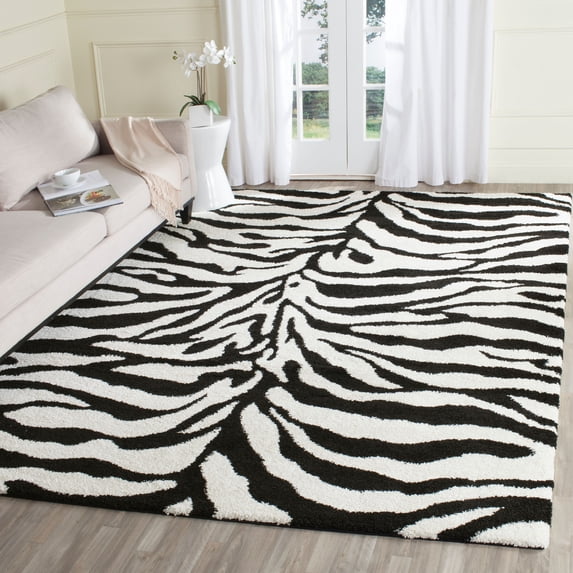 SAFAVIEH Florida Eleanor Animal Stripes Area Rug, Ivory/Black, 6'7" x 6'7" Square
