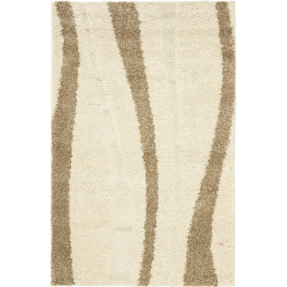 SAFAVIEH Florida Ellen Abstract Shag Area Rug, Cream/Dark Brown, 3'3" x 5'3"