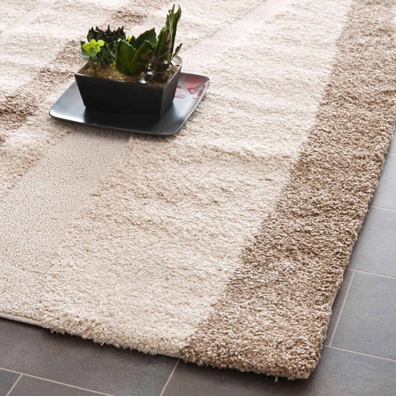 SAFAVIEH Florida Ellen Abstract Shag Area Rug, Cream/Dark Brown, 6'7" x 6'7" Square