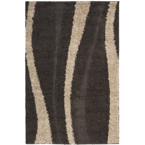 SAFAVIEH Florida Ellen Abstract Shag Area Rug, Dark Brown/Beige, 3'3" x 5'3"