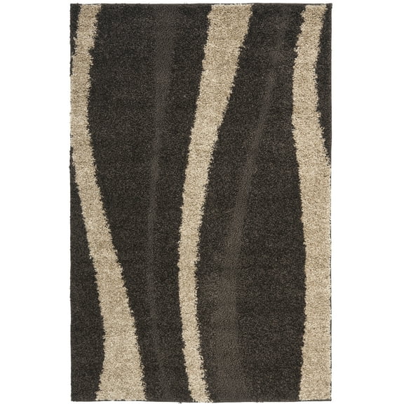 SAFAVIEH Florida Ellen Abstract Shag Area Rug, Dark Brown/Beige, 3'3" x 5'3"