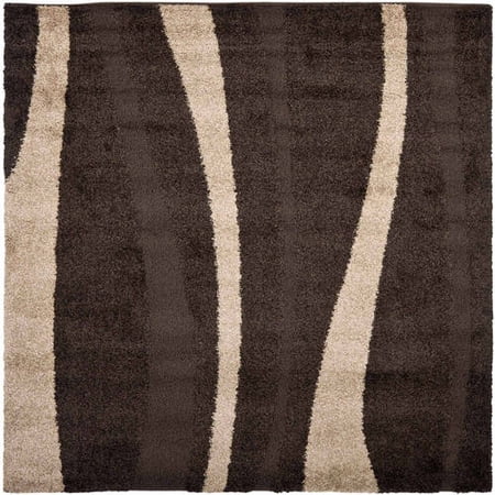 SAFAVIEH Florida Ellen Abstract Shag Area Rug, Dark Brown/Beige, 6'7" x 6'7" Round