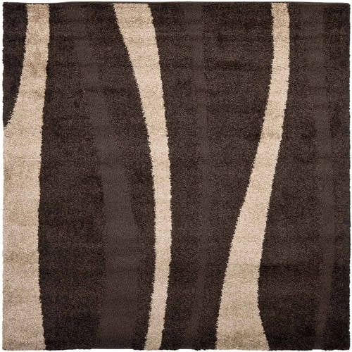 SAFAVIEH Florida Ellen Abstract Shag Area Rug, Dark Brown/Beige, 6'7" x 6'7" Round