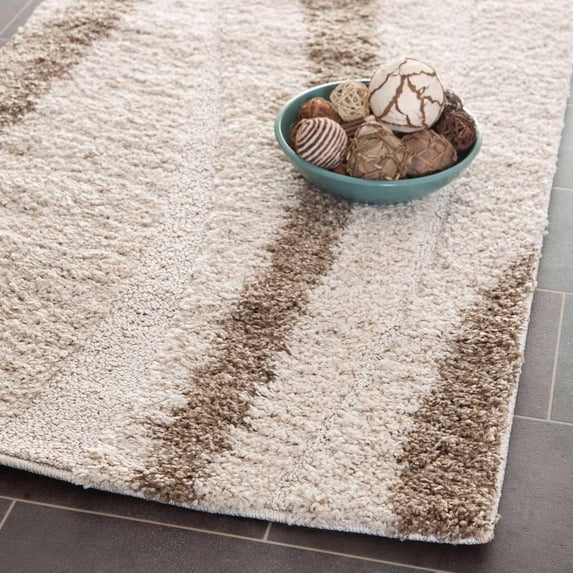 SAFAVIEH Florida Ellen Abstract Shag Runner Rug, Cream/Dark Brown, 2'3" x 11'