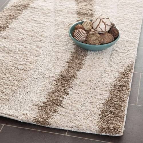 SAFAVIEH Florida Ellen Abstract Shag Runner Rug, Cream/Dark Brown, 2'3" x 7'