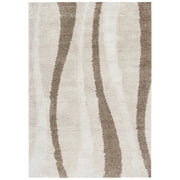 SAFAVIEH Florida Ellen Abstract Shag Runner Rug, Cream/Dark Brown, 2'3" x 8'