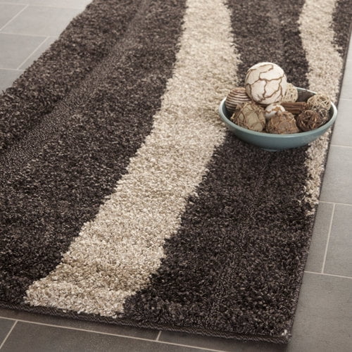 SAFAVIEH Florida Ellen Abstract Shag Runner Rug, Dark Brown/Beige, 2'3" x 7'