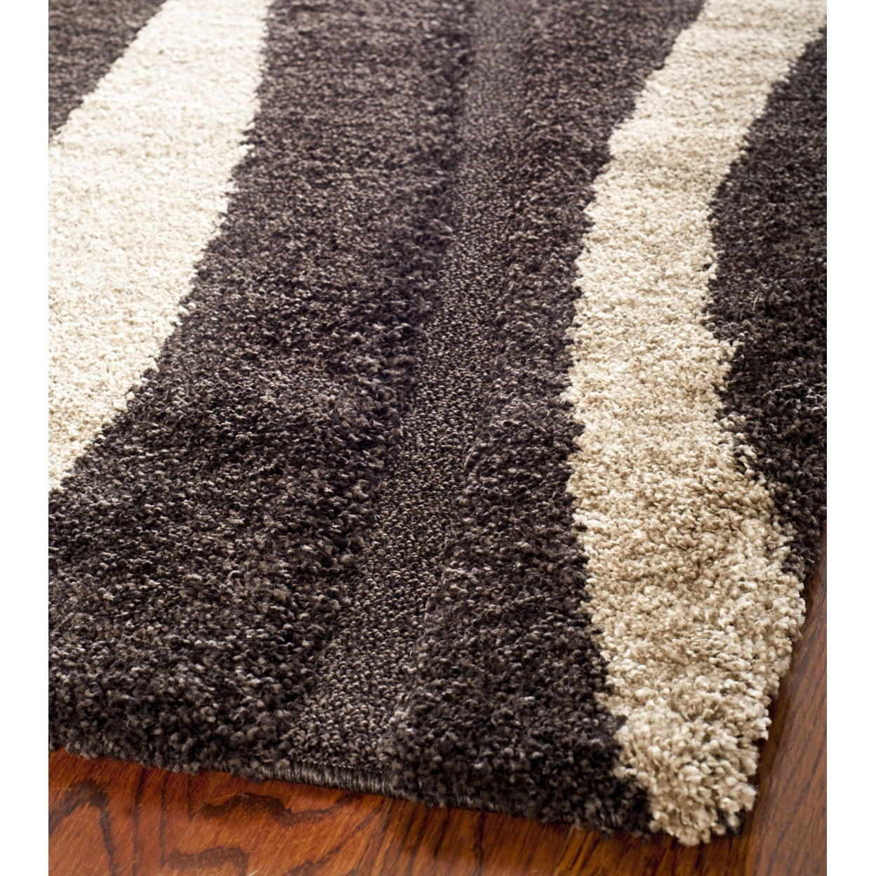 Safavieh Florida Ellen Modern Abstract Power Loomed Dark Brown/Beige Shag Runner Rug, 2'3" x 7'