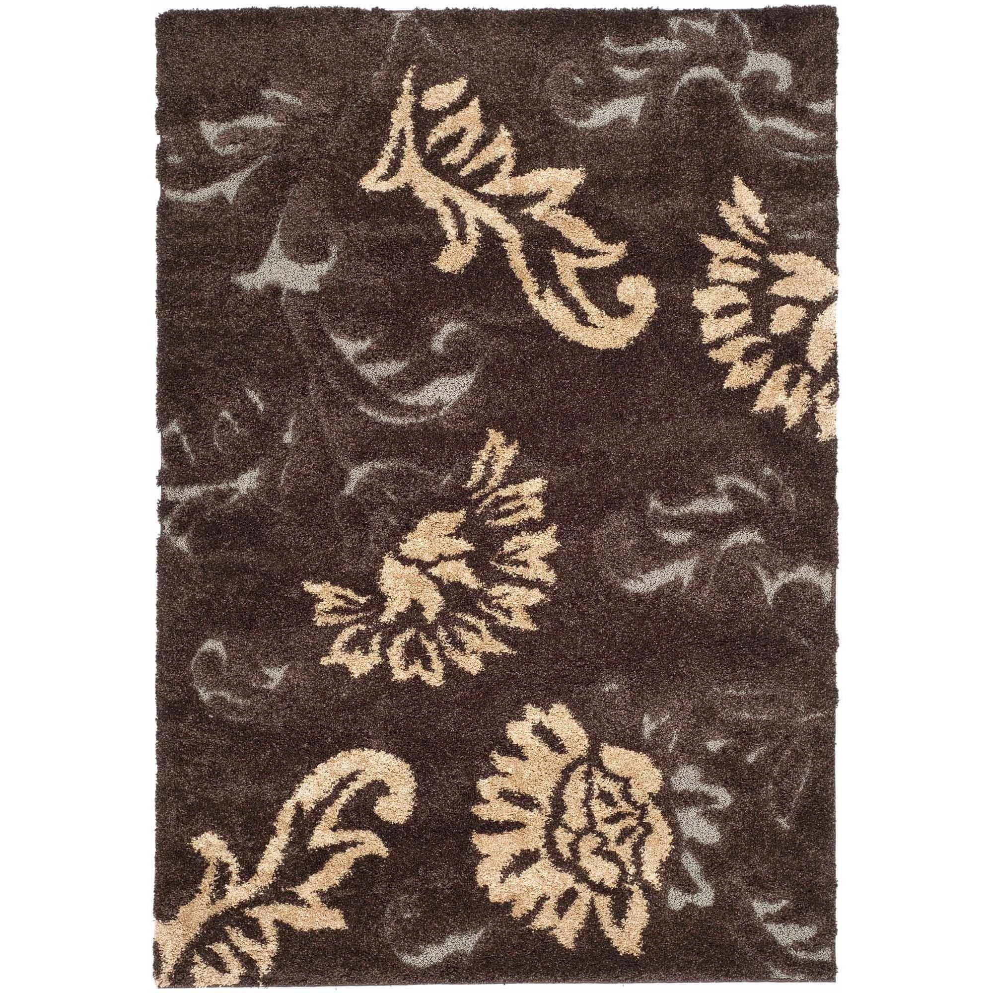 Gray Floral Shag Synthetic 4' x 6' Area Rug