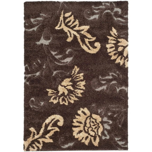 SAFAVIEH Florida Garnet Floral Shag Area Rug, Dark Brown/Smoke, 5'3" x 7'6"