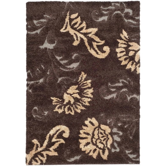 SAFAVIEH Florida Garnet Floral Shag Area Rug, Dark Brown/Smoke, 8' x 10'