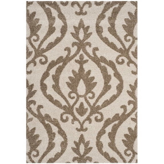 SAFAVIEH Florida Jennine Damask Shag Area Rug, Cream/Beige, 2'3" x 4'