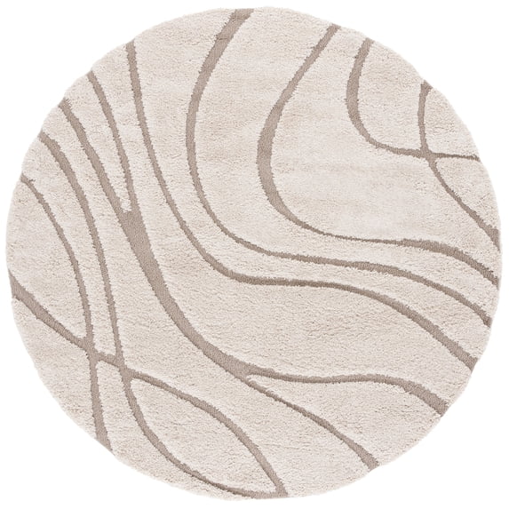 SAFAVIEH Florida Kalina Damask Shag Area Rug, Cream/Beige, 4' x 4' Round