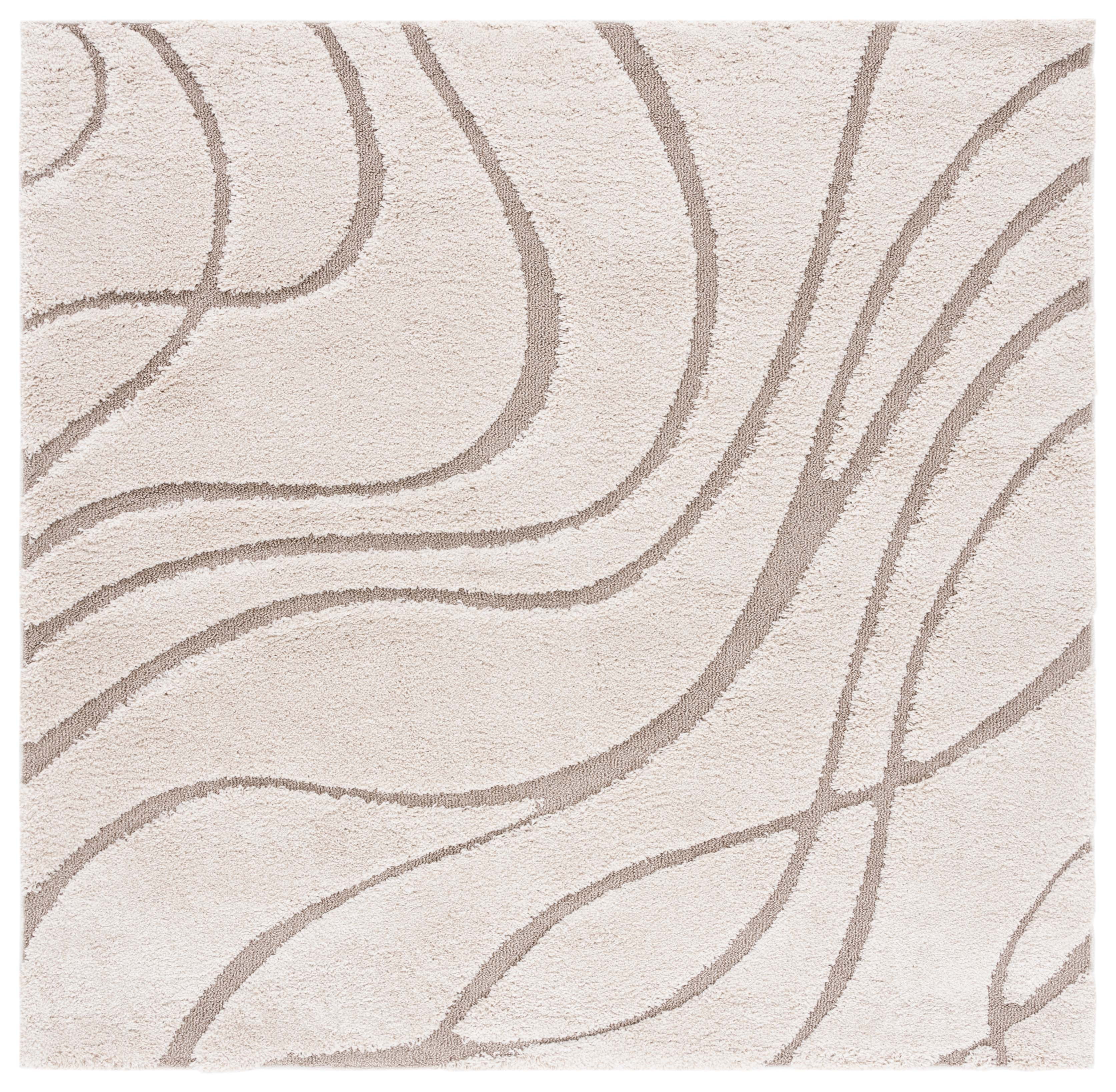 Cream Beige 4' x 4' Square Hand-knotted Shag Rug