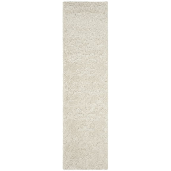 SAFAVIEH Florida Kalina Damask Shag Runner Rug, Cream, 2'3" x 5'