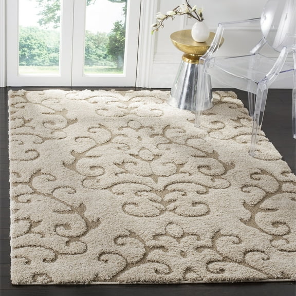 SAFAVIEH Florida Kalina Floral Shag Area Rug, Cream/Beige, 3'3" x 5'3"