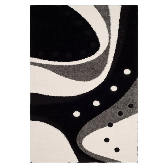 SAFAVIEH Florida Laidley Geometric Shag Area Rug, Black/Ivory, 8' x 10'