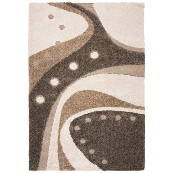 SAFAVIEH Florida Laidley Geometric Shag Area Rug, Brown/Ivory, 6'7" x 6'7" Round