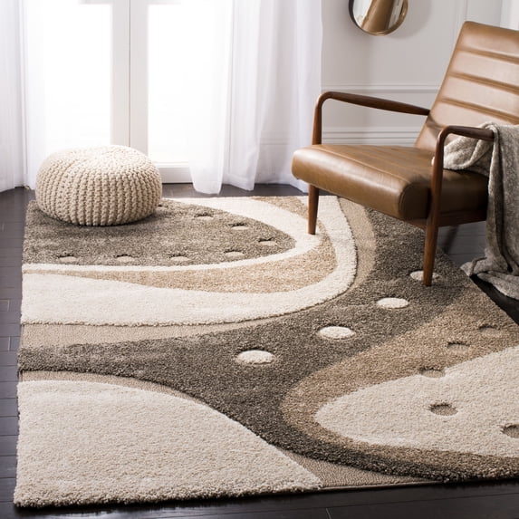 SAFAVIEH Florida Laidley Geometric Shag Area Rug, Brown/Ivory, 8' x 10'