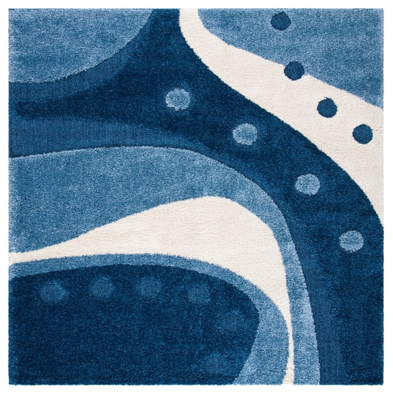 SAFAVIEH Florida Laidley Geometric Shag Area Rug, Dark Blue/Ivory, 6'7" x 6'7" Square