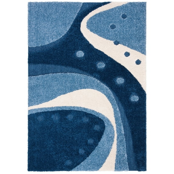 SAFAVIEH Florida Laidley Geometric Shag Area Rug, Dark Blue/Ivory, 6' x 9'