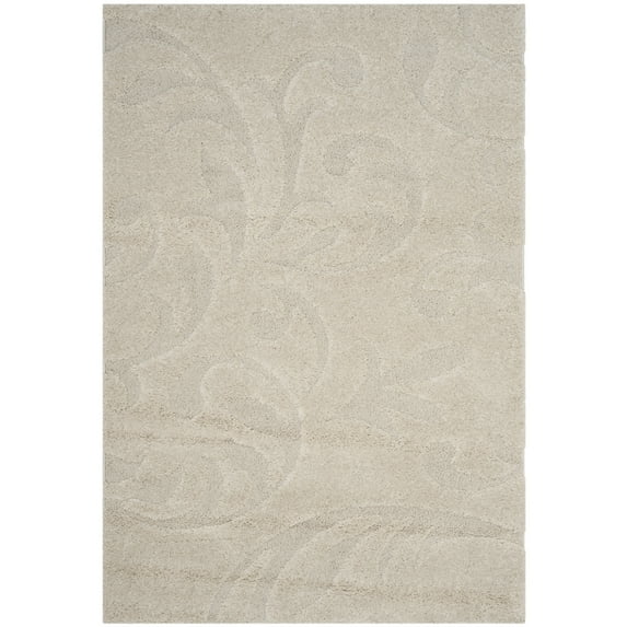 SAFAVIEH Florida Lavonne Floral Plush Shag Area Rug, Cream, 6'7" x 6'7" Round