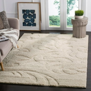 SAFAVIEH Florida Lavonne Floral Plush Shag Area Rug, Cream, 6'7" x 6'7" Square