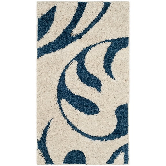 SAFAVIEH Florida Lavonne Floral Plush Shag Area Rug, Cream/Blue, 2'3" x 4'