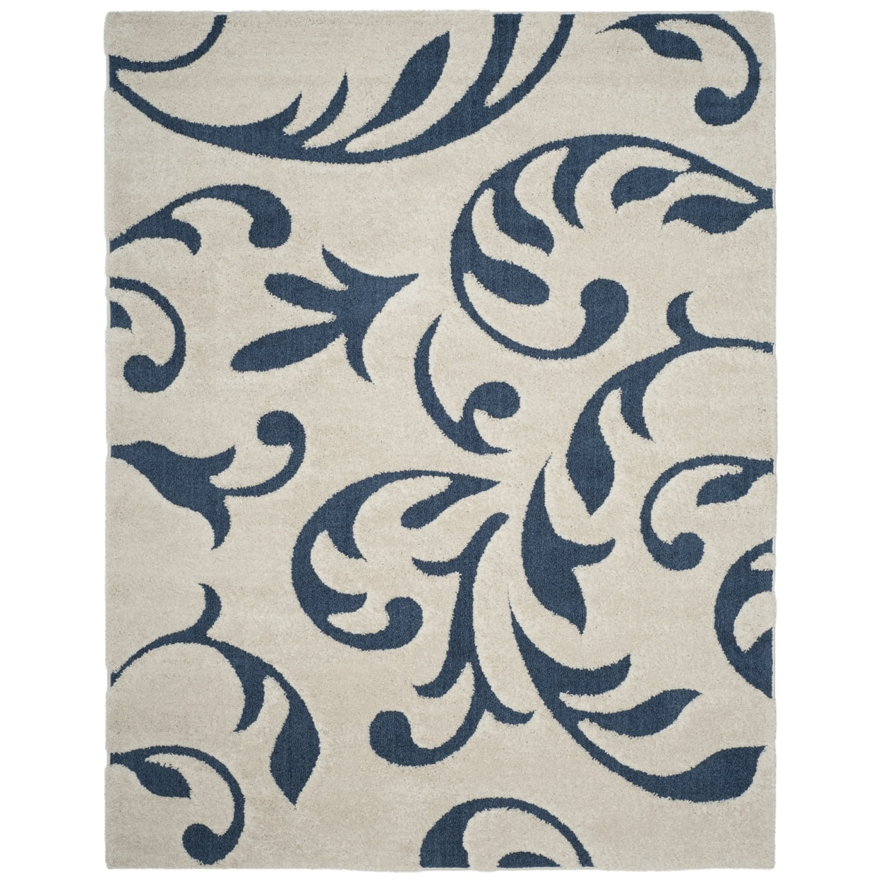Lively Floral Blue & Cream Hand-Knotted Shag Rug