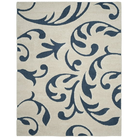 SAFAVIEH Florida Lavonne Floral Plush Shag Area Rug, Cream/Blue, 5'3" x 7'6"