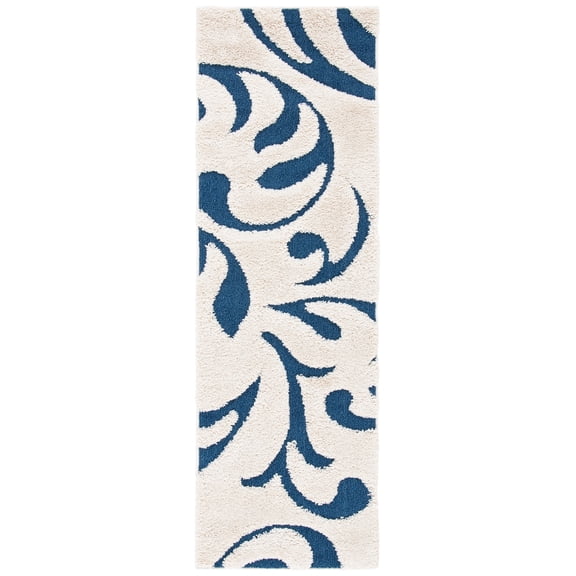 SAFAVIEH Florida Lavonne Floral Shag Runner Rug, Cream/Blue, 2'3" x 7'